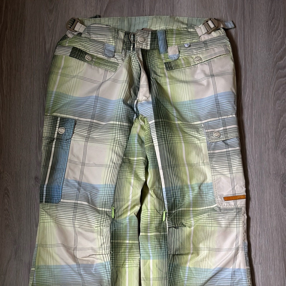 Foursquare Green and Blue Plaid Snow Pants - Women’s Small